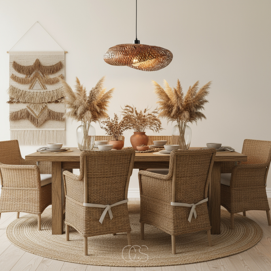 Lampada a sospensione in bambù intrecciato Boho