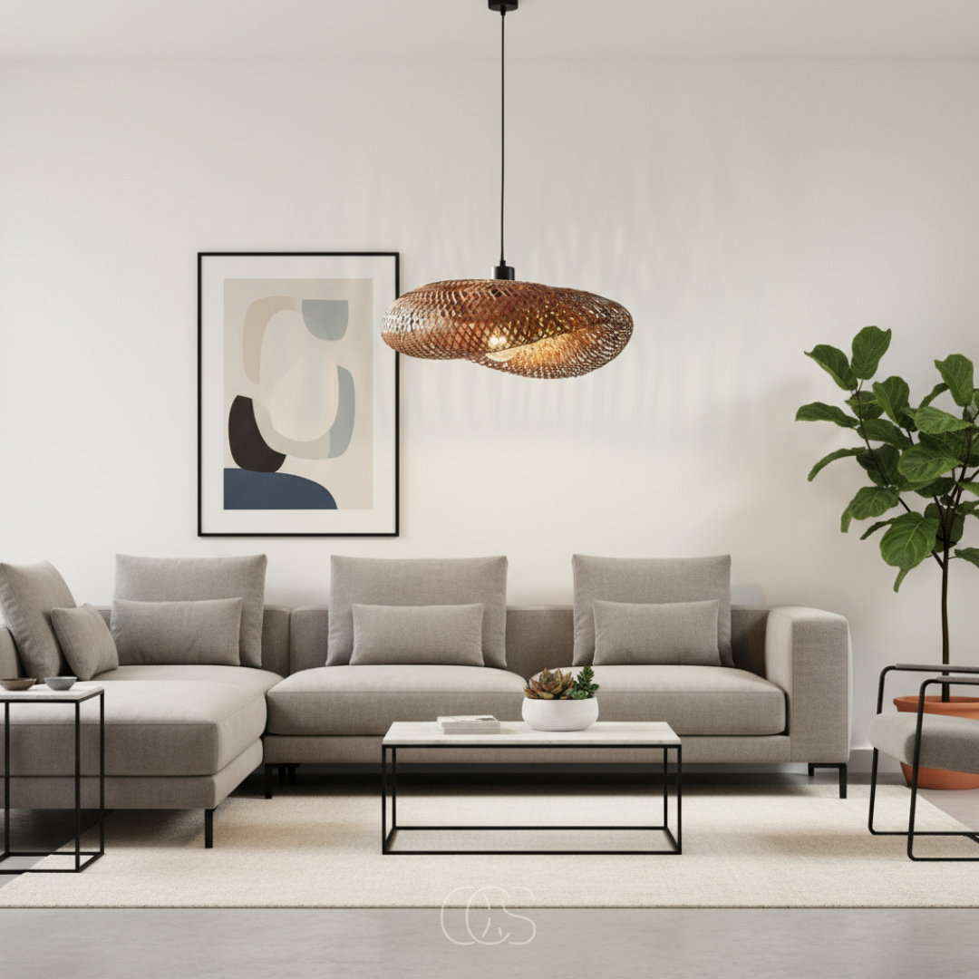 Lampada a sospensione in bambù intrecciato Boho