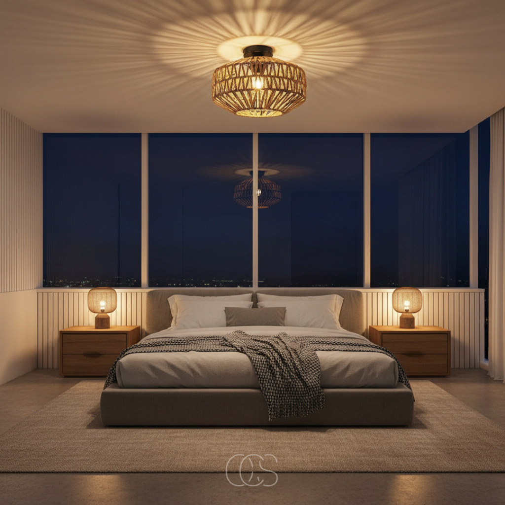 Lampada a soffitto Lina in rattan