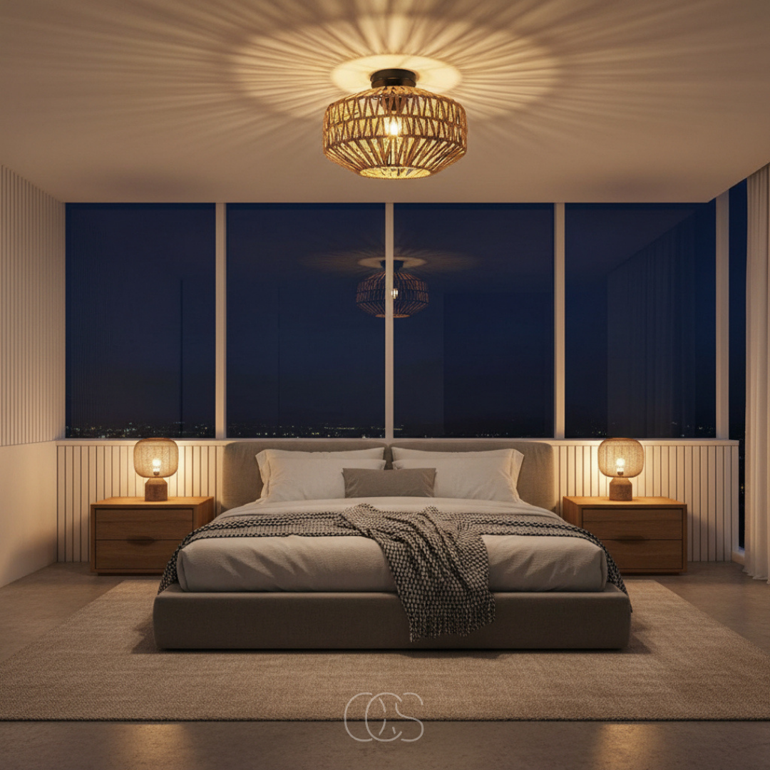 Lampada a soffitto Lina in rattan