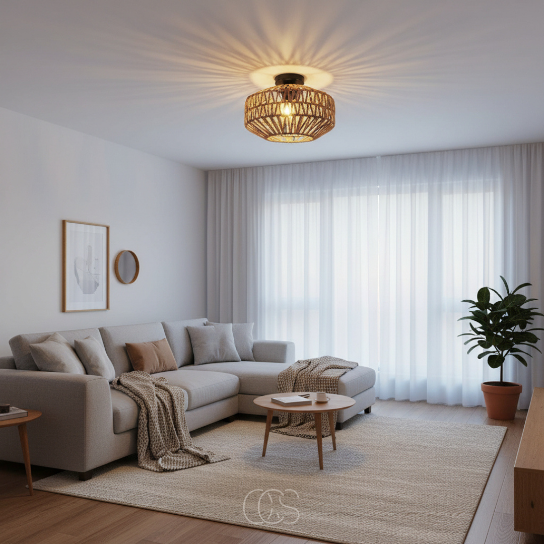 Lampada a soffitto Lina in rattan