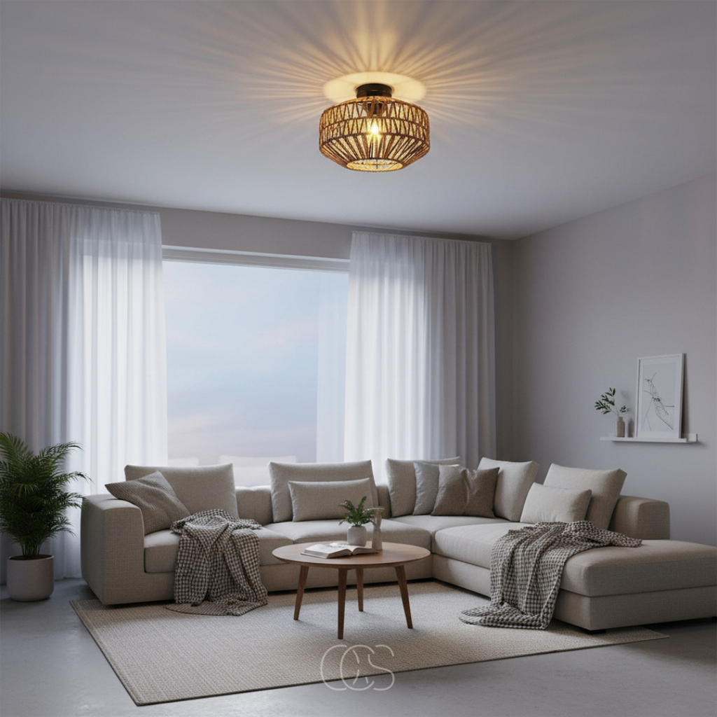 Lampada a soffitto Lina in rattan