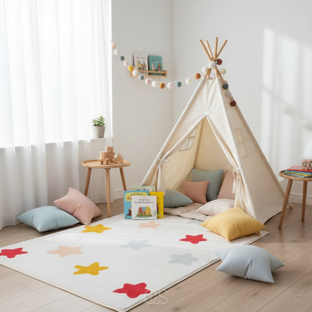 Tappeto per bambini con stelle colorate - con strato antiscivolo