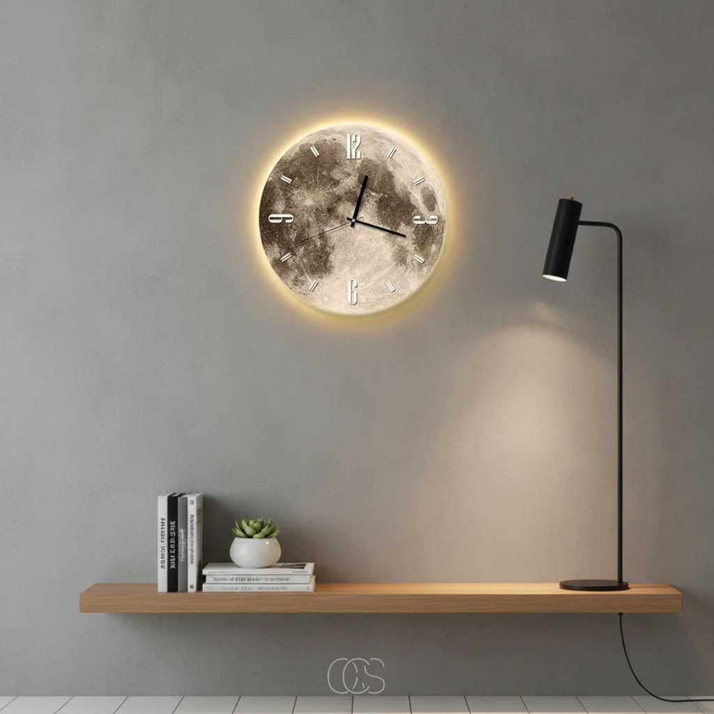 Orologio da parete Luna con bordo LED