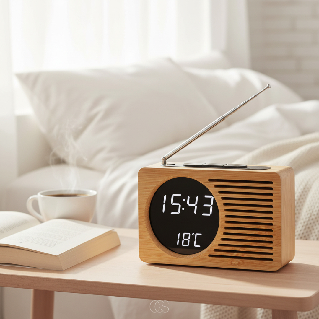 Sveglia Retro Bohemien con Radio FM - Sveglia Digitale LED con Temperatura & USB