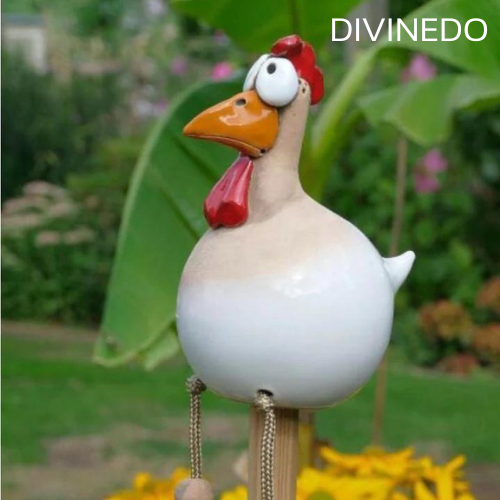DIVINEDO™ | Decorazione da Giardino in Ceramica a Forma di Gallina