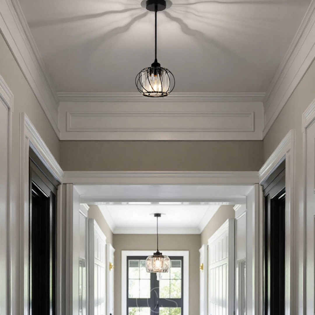Lampada a sospensione nordica con vetro sferico – Design Nero