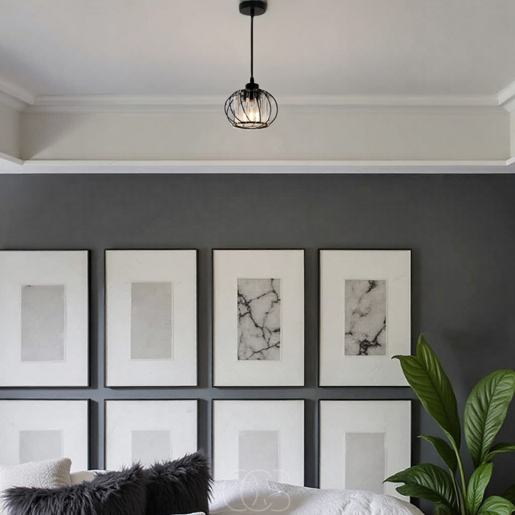 Lampada a sospensione nordica con vetro sferico – Design Nero