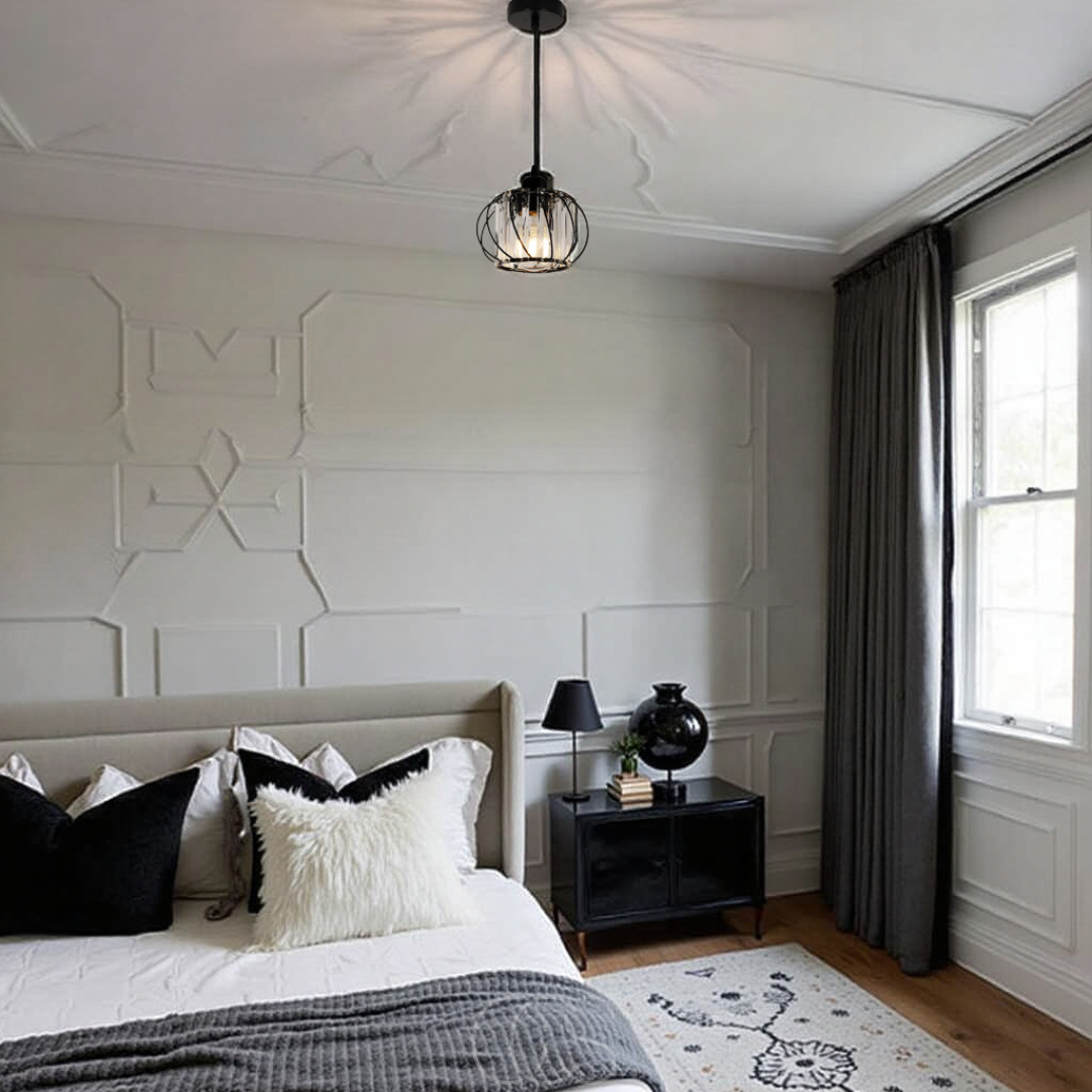 Lampada a sospensione nordica con vetro sferico – Design Nero