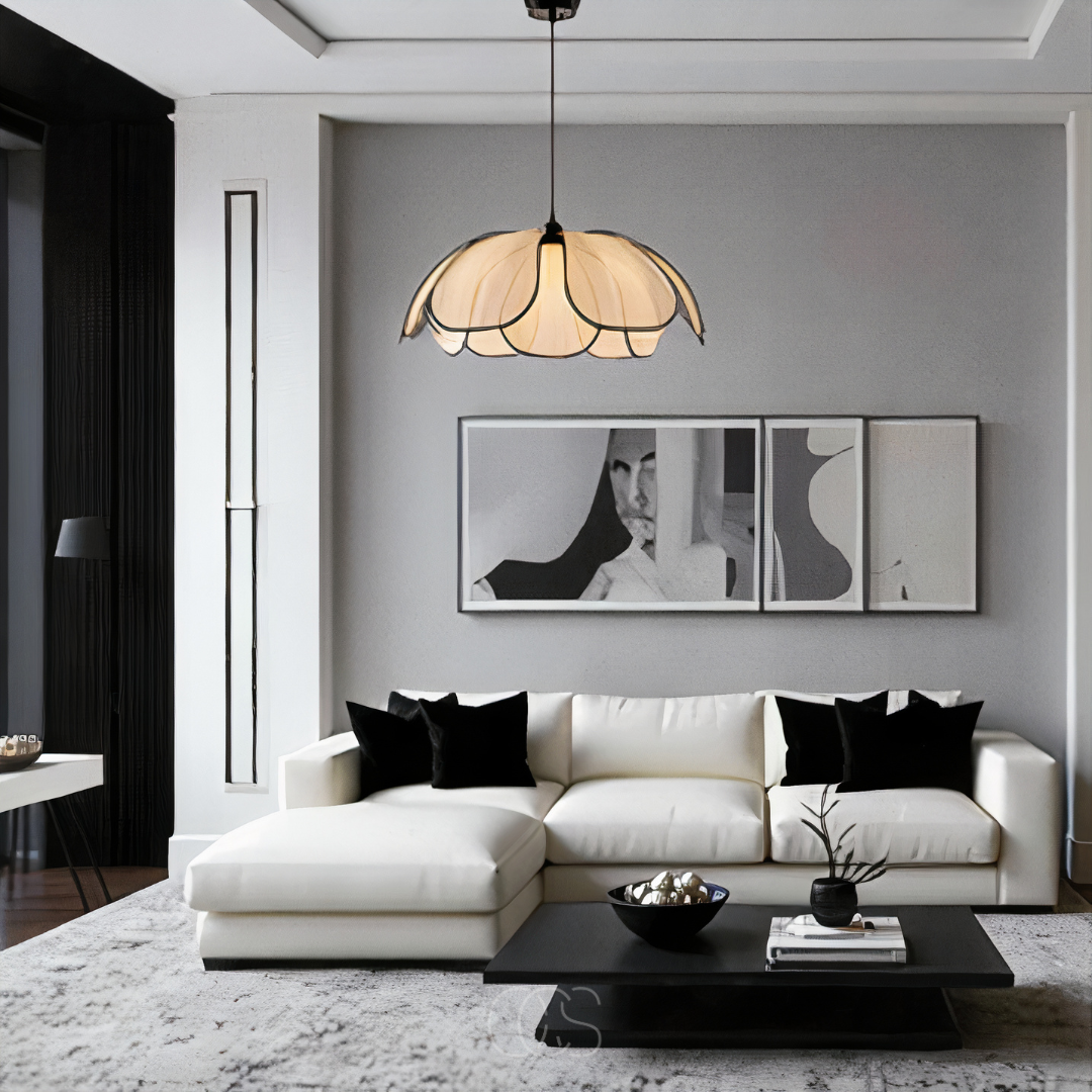 Lampada a Sospensione a Forma di Fiore con Accenti Neri