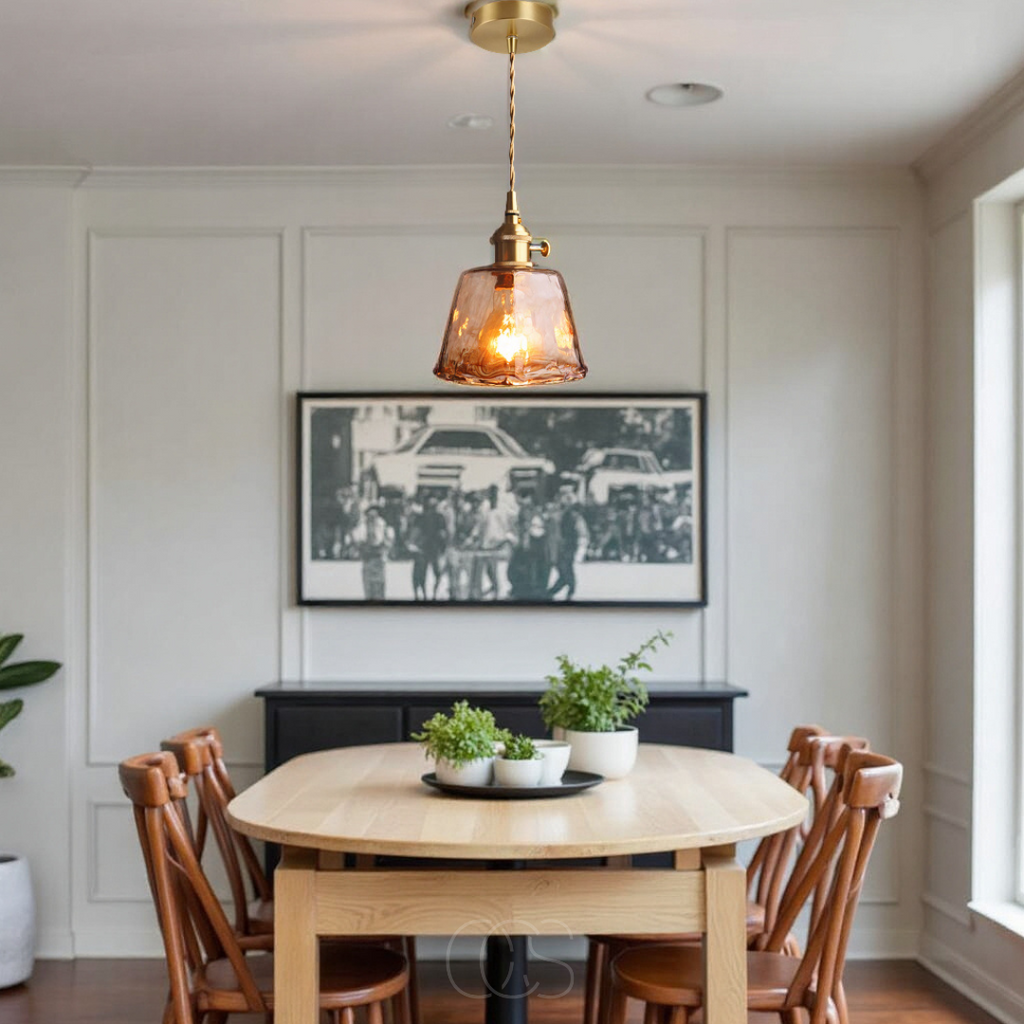 Lampada a Sospensione in Vetro Color Ambra – Luce Calda e Design Elegante