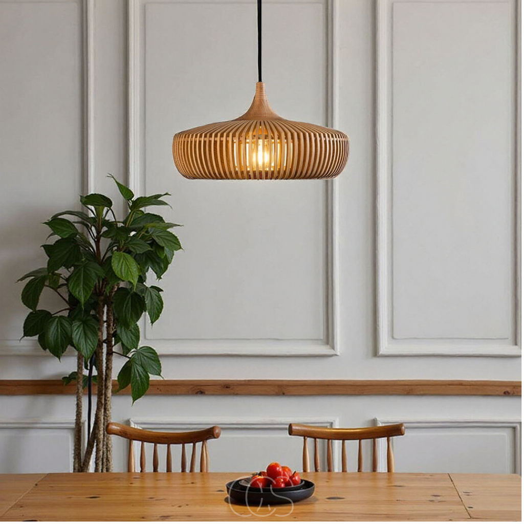 Lampada a sospensione in legno Japandi