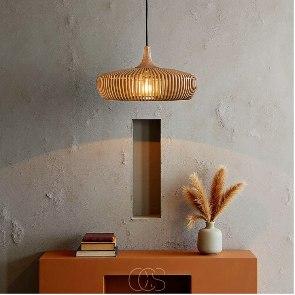 Lampada a sospensione in legno Japandi
