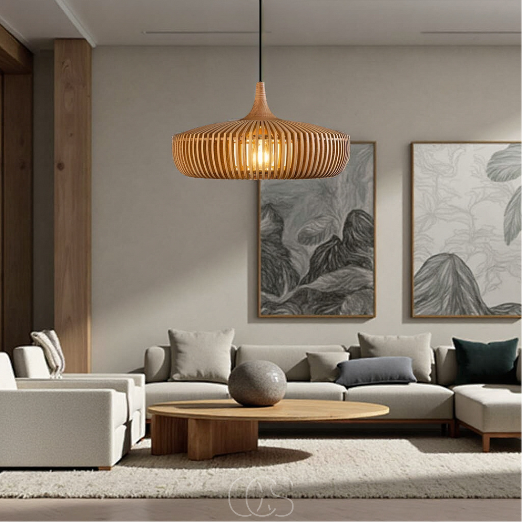 Lampada a sospensione in legno Japandi