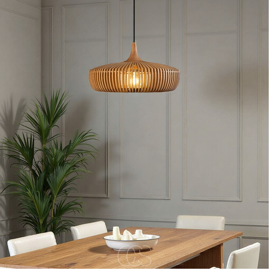 Lampada a sospensione in legno Japandi