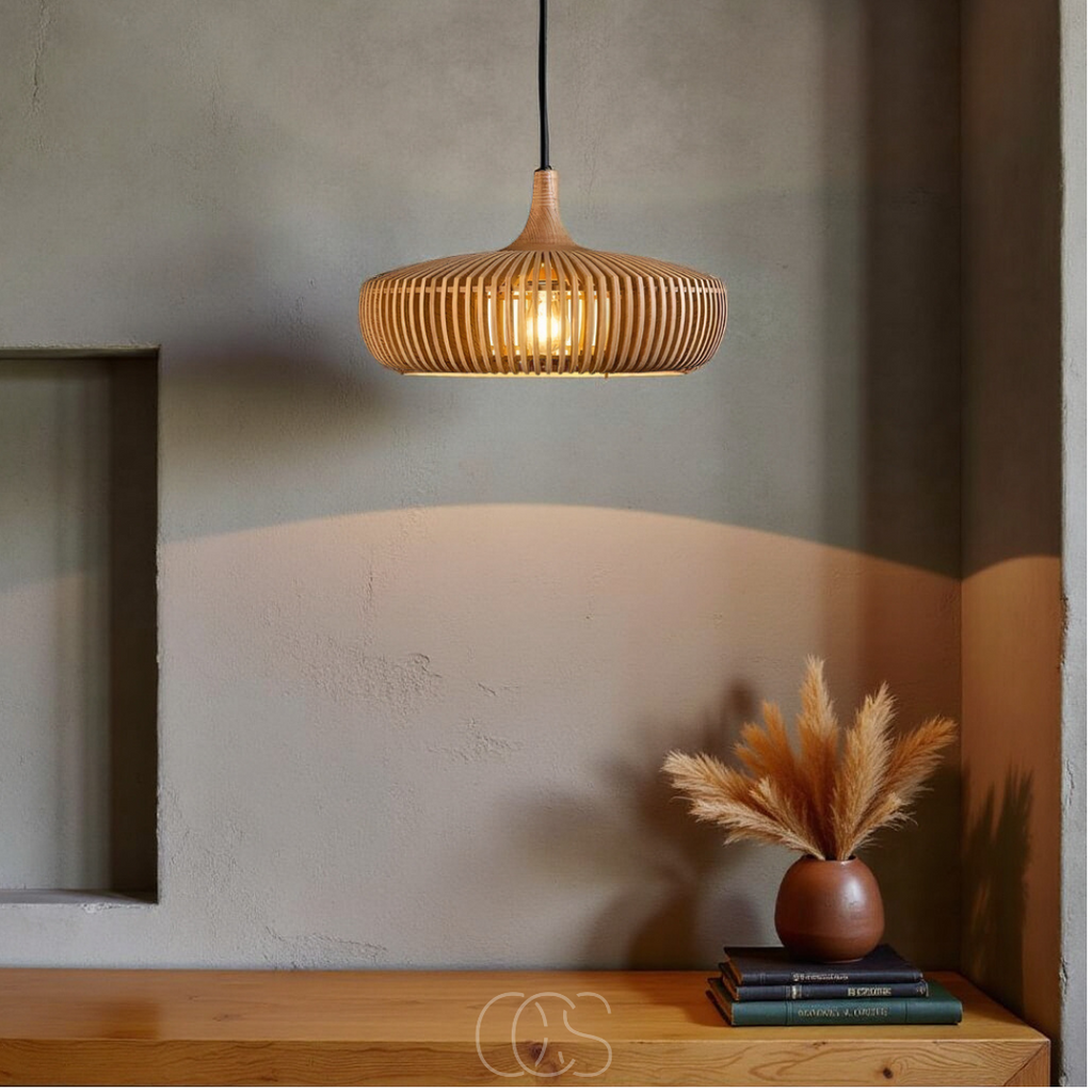 Lampada a sospensione in legno Japandi