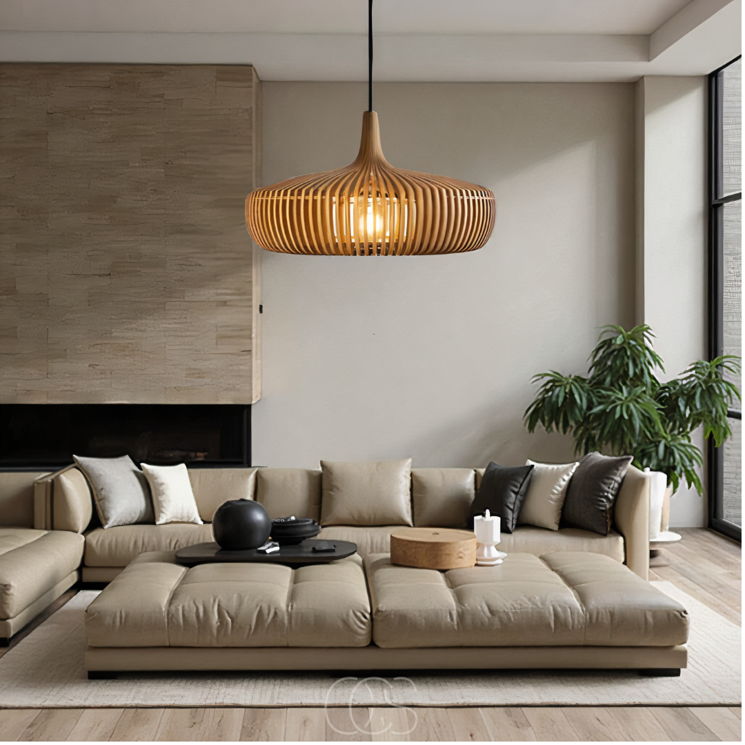 Lampada a sospensione in legno Japandi