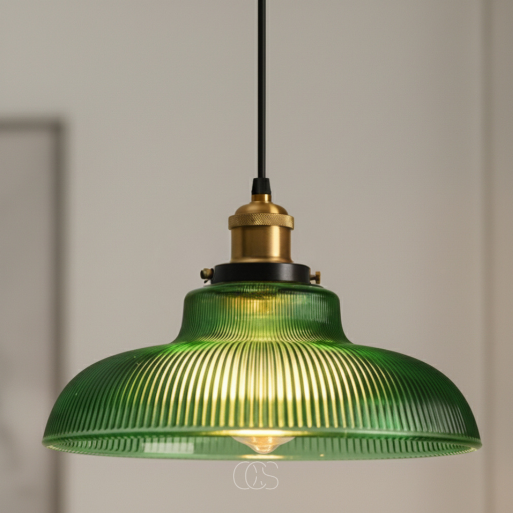 Lampadario vintage in vetro e metallo