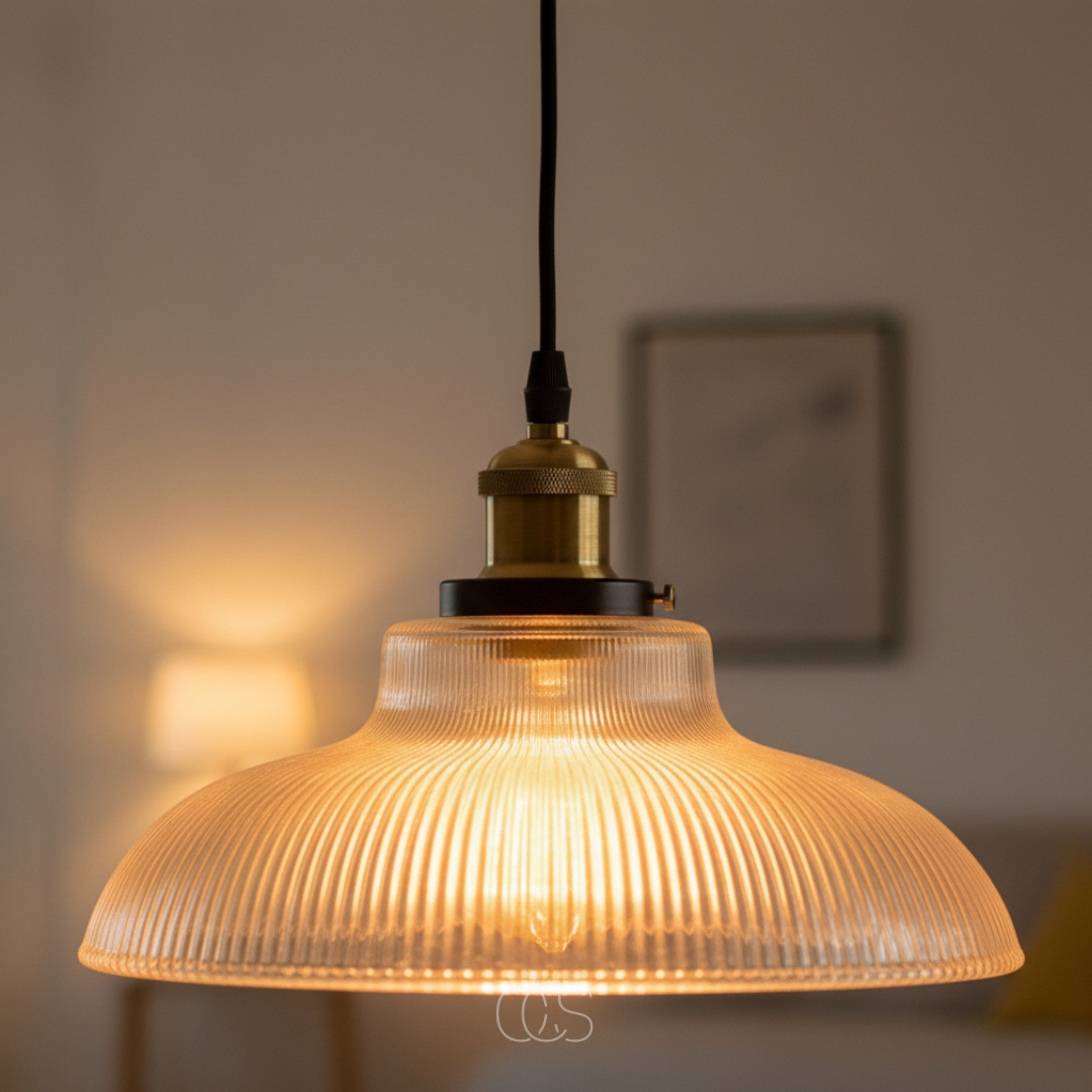 Lampadario vintage in vetro e metallo