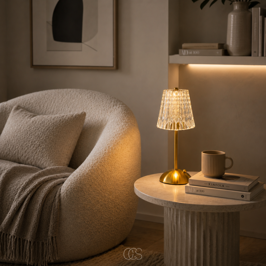 Blom LED Vintage lampada da tavolo wireless - Look cristallo di lusso con cornice dorata