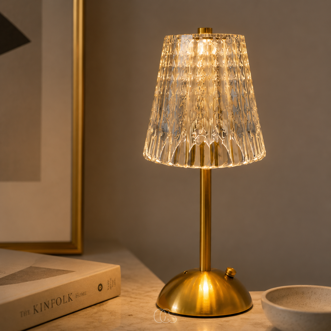 Blom LED Vintage lampada da tavolo wireless - Look cristallo di lusso con cornice dorata