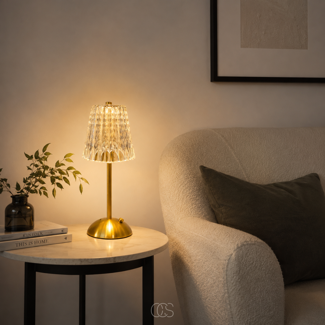 Blom LED Vintage lampada da tavolo wireless - Look cristallo di lusso con cornice dorata