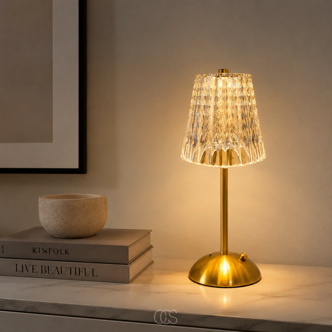 Blom LED Vintage lampada da tavolo wireless - Look cristallo di lusso con cornice dorata