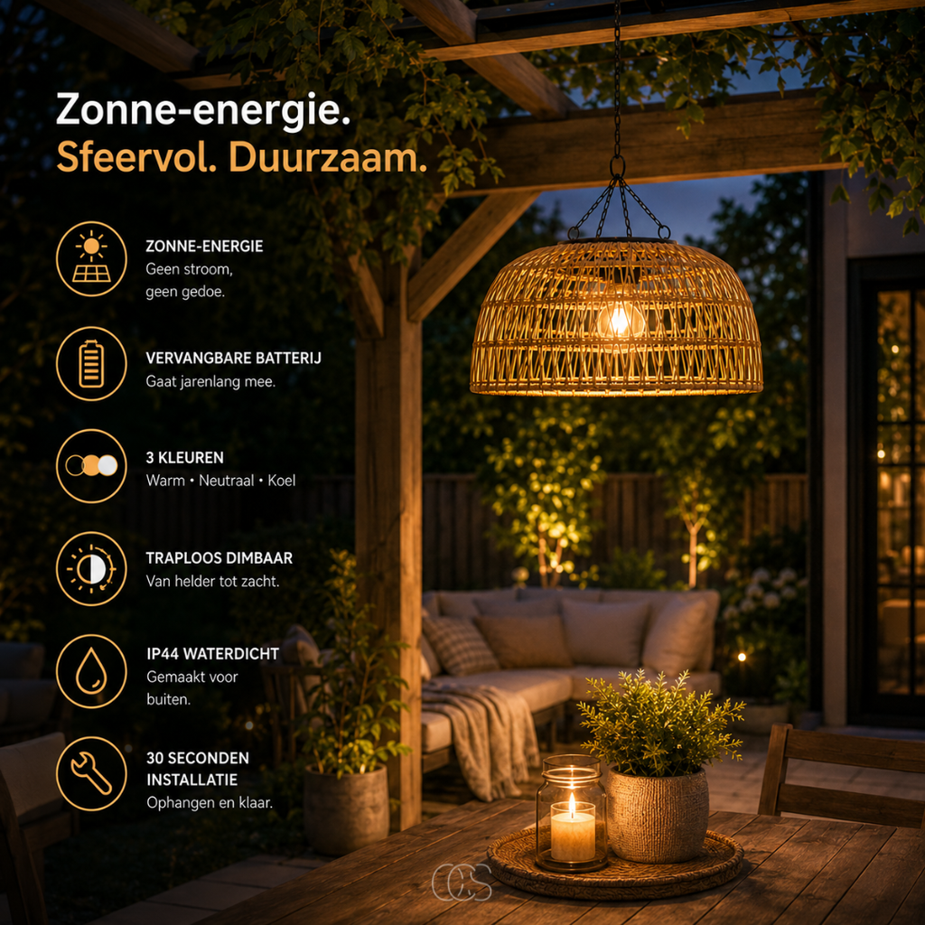 Lampada a sospensione in rattan solare - Lampada da esterno wireless con luce calda e suggestiva