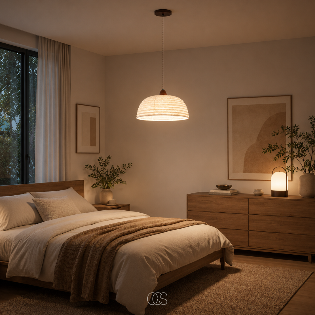 Lampada a Sospensione Trampa Japandi in Legno e Lino - illuminazione d'atmosfera calda