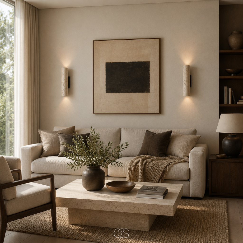 Lampada da Parete Ayumu Japandi in Pietra Naturale - Travertino & Dettagli in Legno