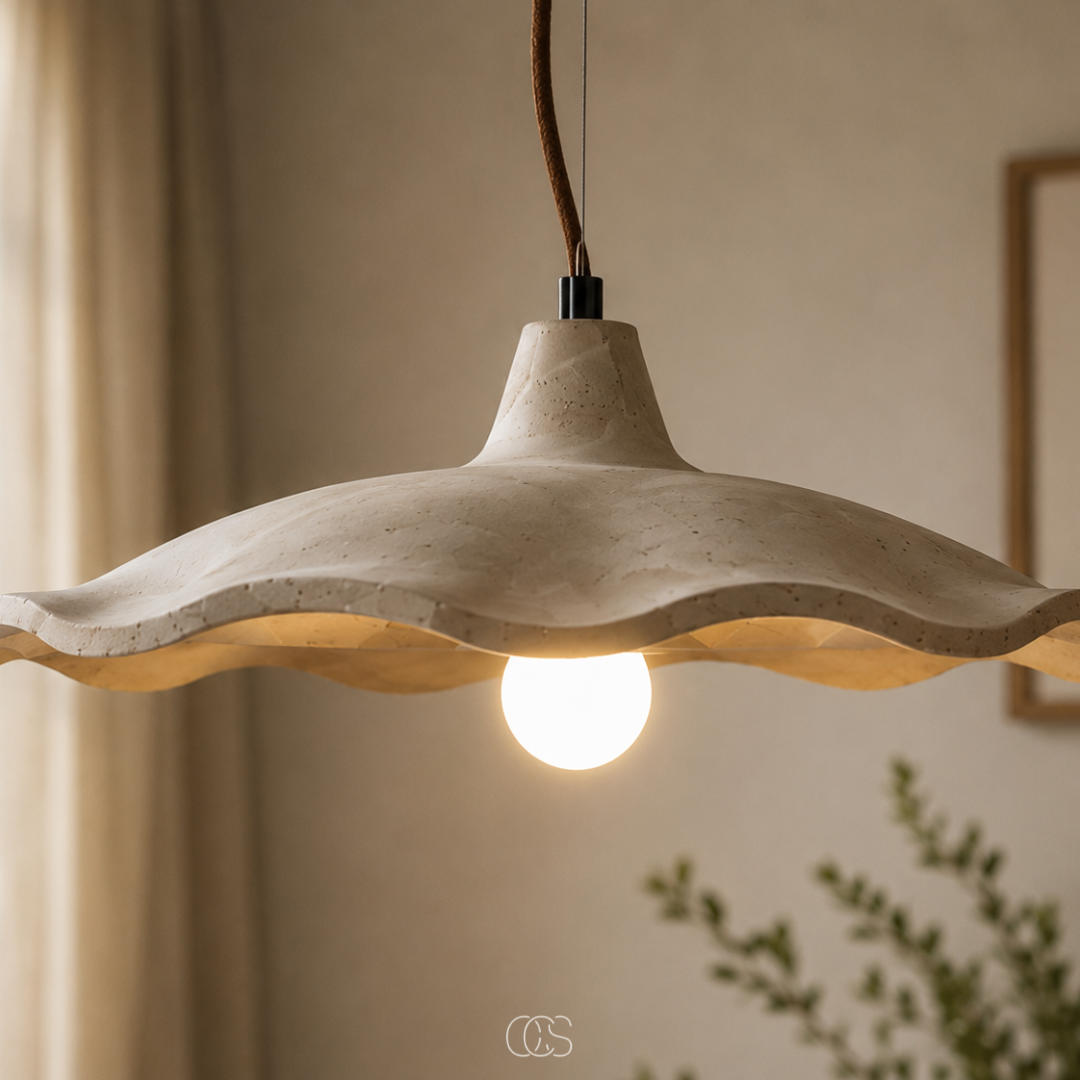 Lampada a sospensione scultorea Wabi-Sabi in Travertino - Design a forma di loto