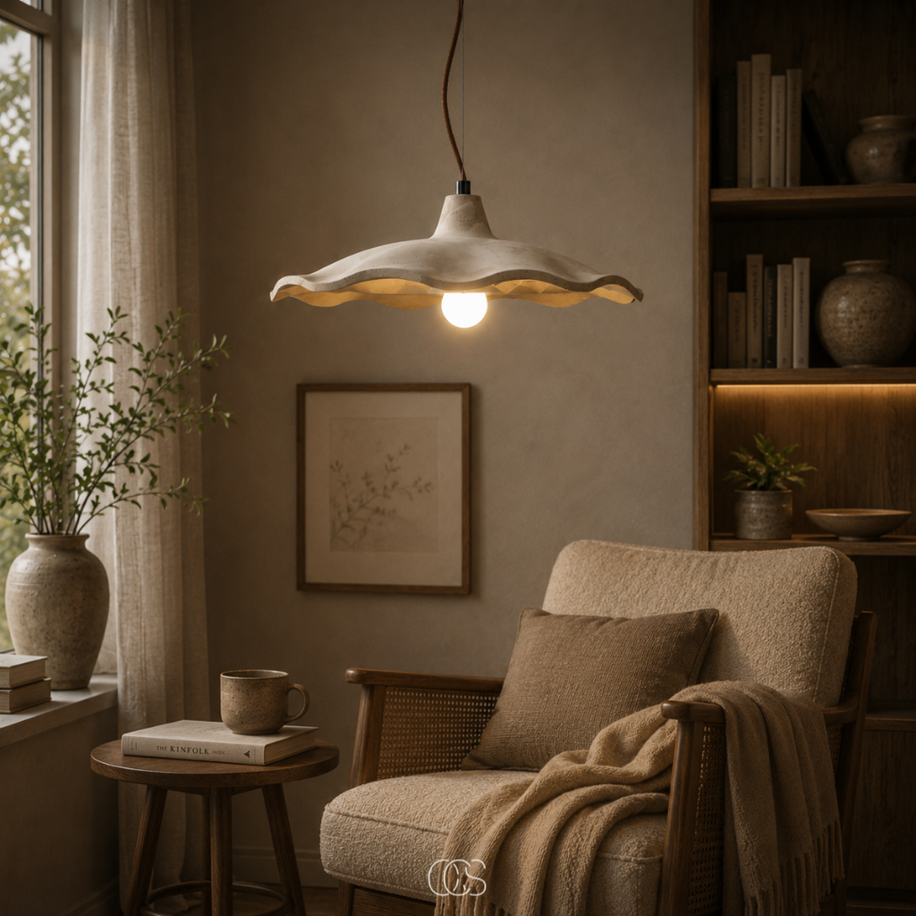 Lampada a sospensione scultorea Wabi-Sabi in Travertino - Design a forma di loto