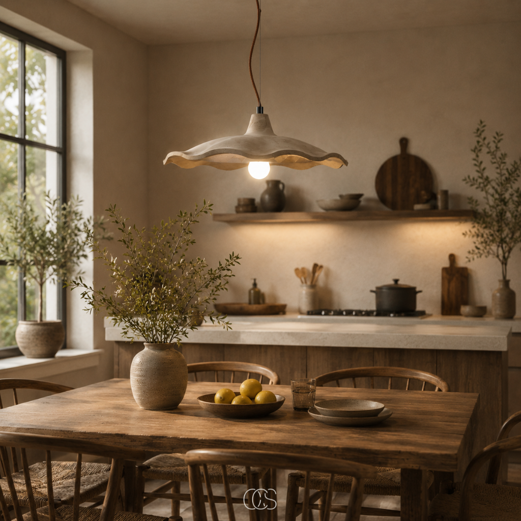 Lampada a sospensione scultorea Wabi-Sabi in Travertino - Design a forma di loto