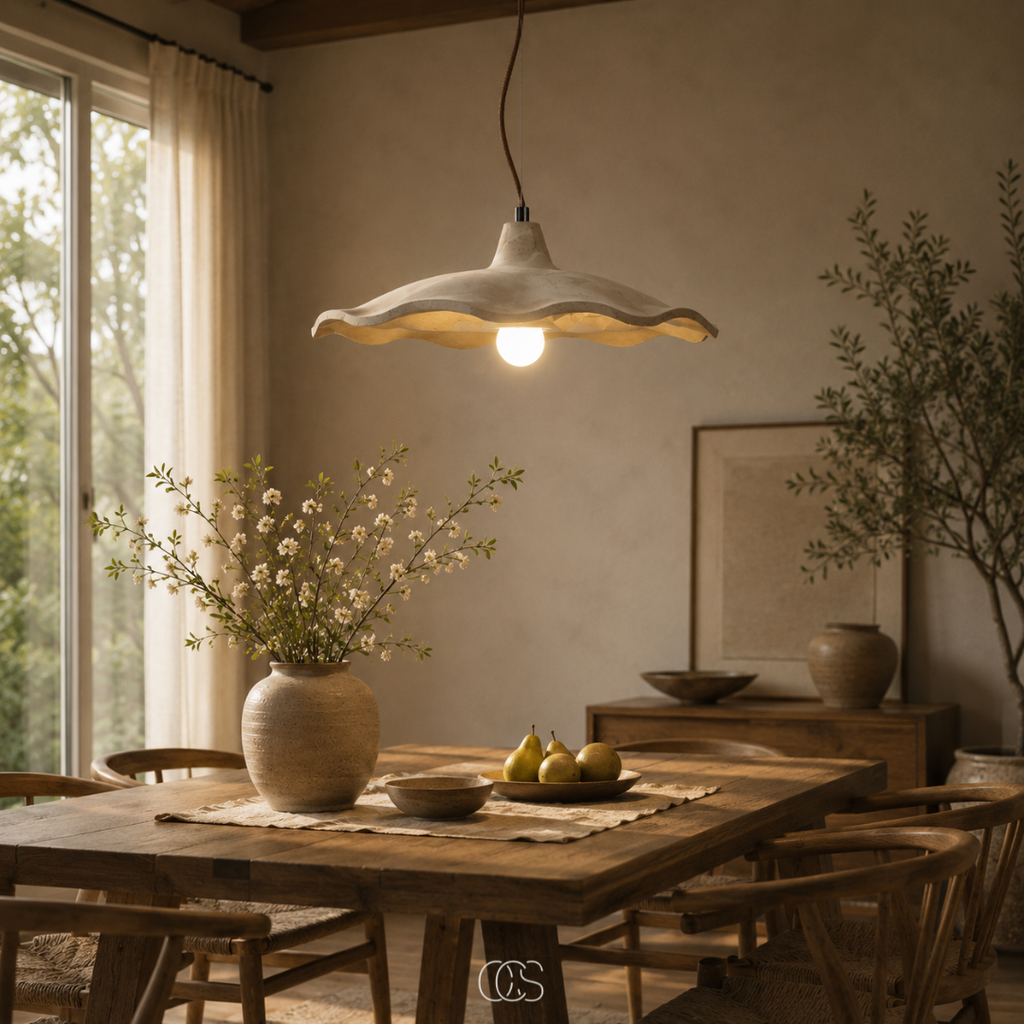 Lampada a sospensione scultorea Wabi-Sabi in Travertino - Design a forma di loto