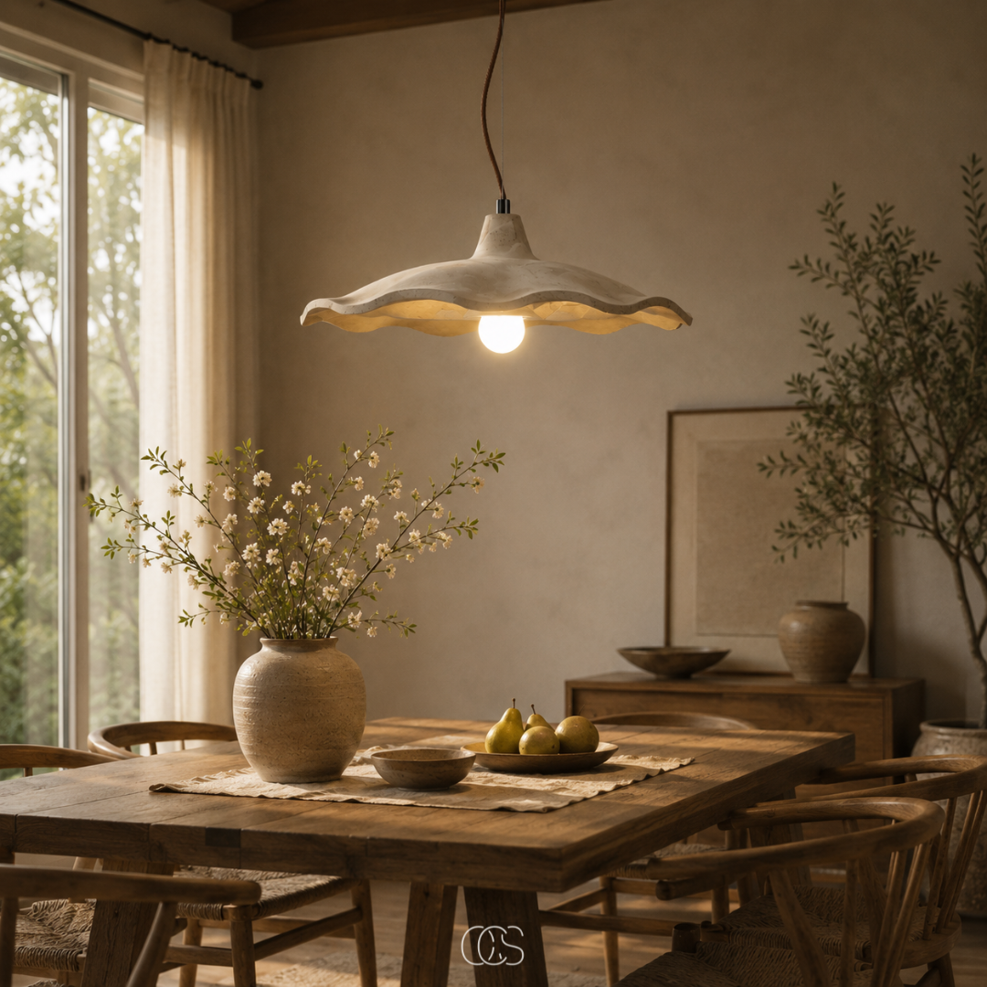 Lampada a sospensione scultorea Wabi-Sabi in Travertino - Design a forma di loto