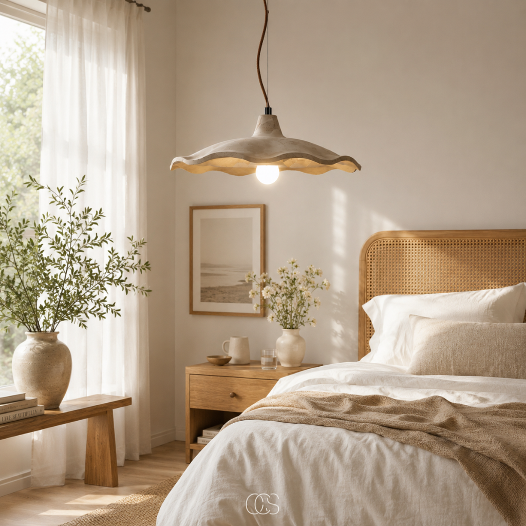 Lampada a sospensione scultorea Wabi-Sabi in Travertino - Design a forma di loto
