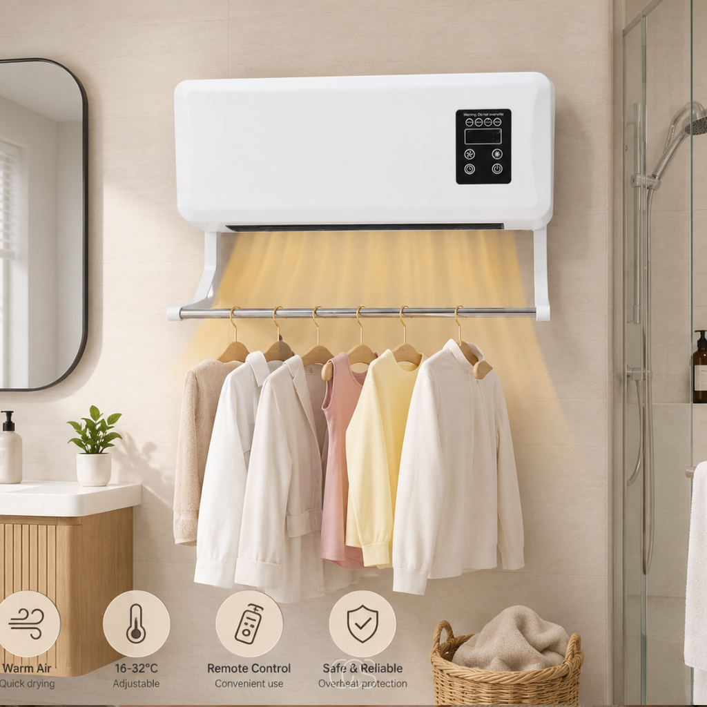 Ventilatore a parete con Raffreddamento e Riscaldamento & Asciugatrice - Con Telecomando