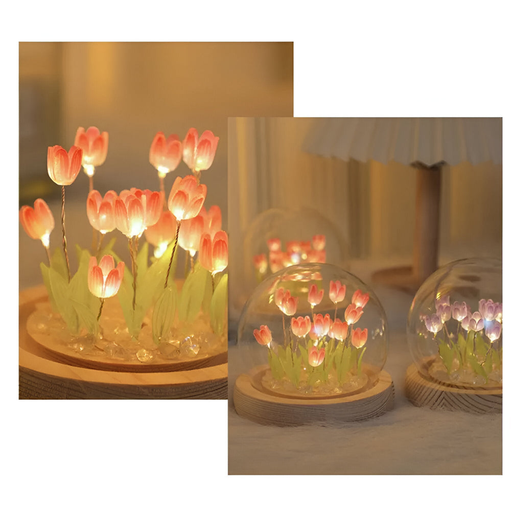 ArtifiTulip – Affascinante lampada da tavolo LED fai-da-te con tulipani e cupola di vetro