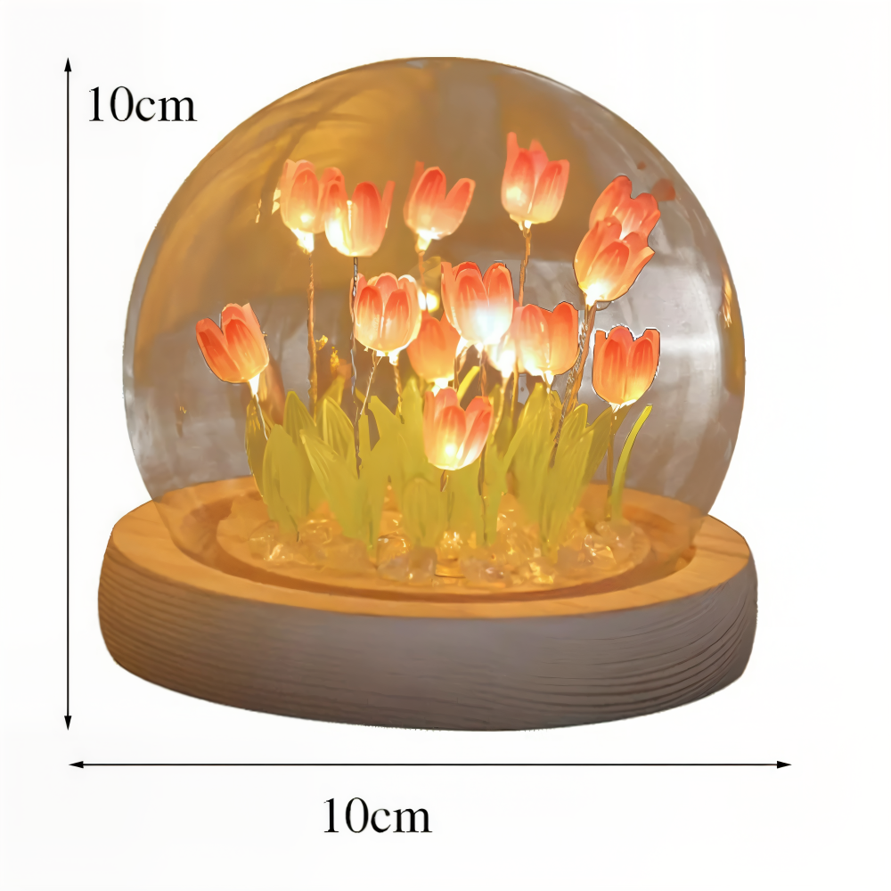 ArtifiTulip – Affascinante lampada da tavolo LED fai-da-te con tulipani e cupola di vetro