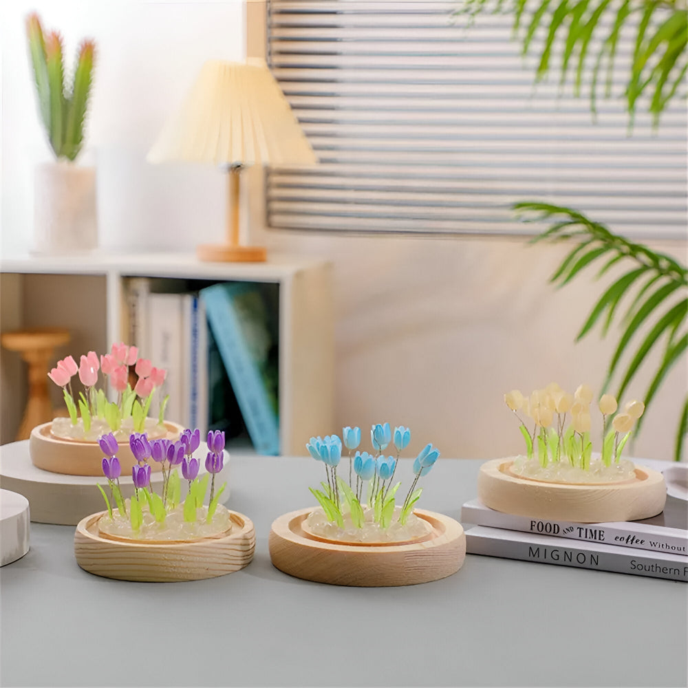 ArtifiTulip – Affascinante lampada da tavolo LED fai-da-te con tulipani e cupola di vetro