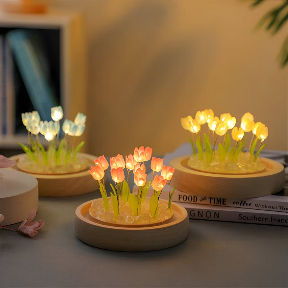 ArtifiTulip – Affascinante lampada da tavolo LED fai-da-te con tulipani e cupola di vetro