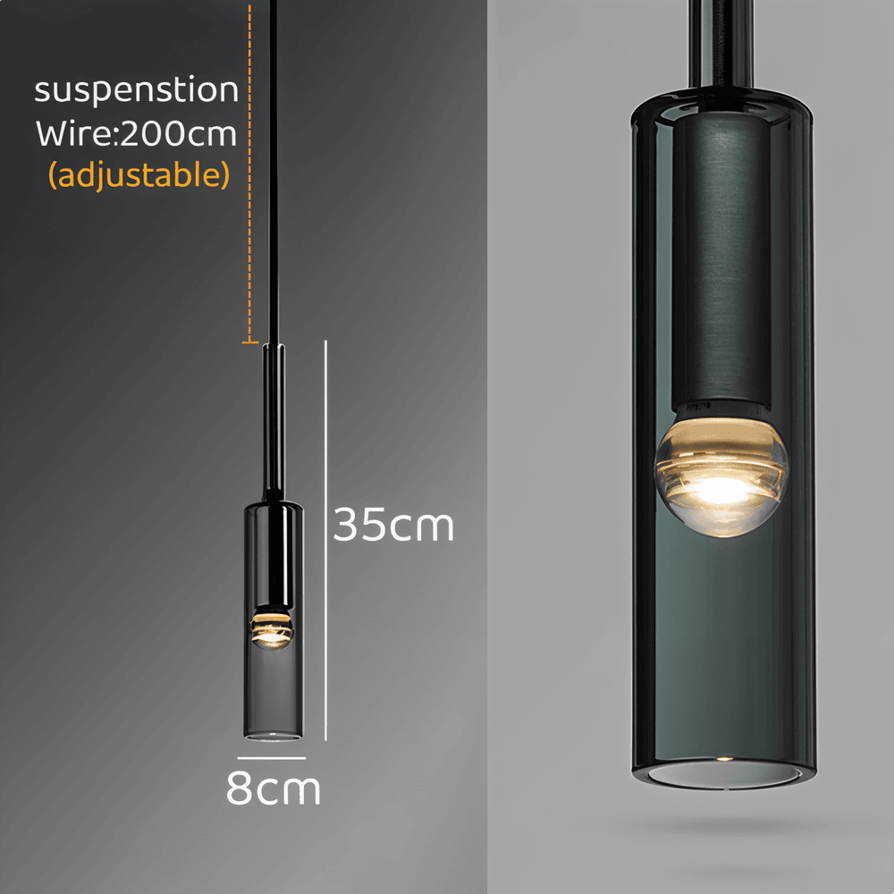 CrystalTube – Lampada a sospensione a forma di cilindro in vetro fumé