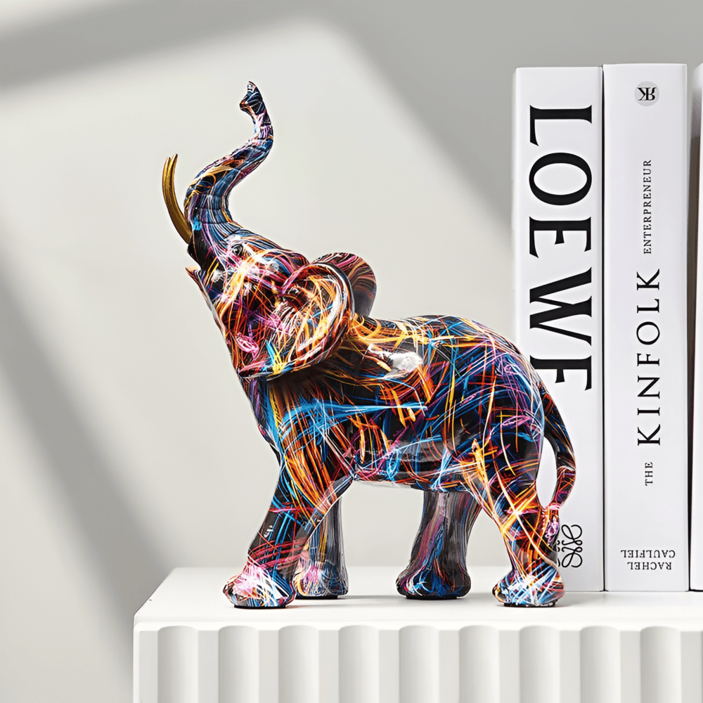 ColorMajesty Elefante – Statua d'Arte Astratta Multicolore in Resina