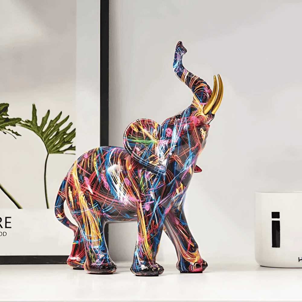 ColorMajesty Elefante – Statua d'Arte Astratta Multicolore in Resina