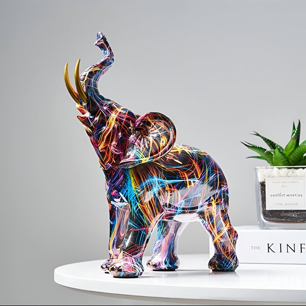 ColorMajesty Elefante – Statua d'Arte Astratta Multicolore in Resina