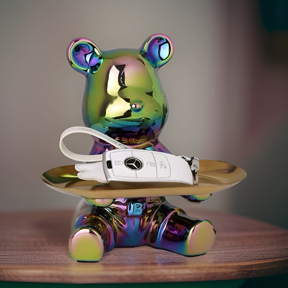 BearLuxe Vassoio – Figura di Orso in Ceramica Moderna con Elegante Vassoio Espositivo
