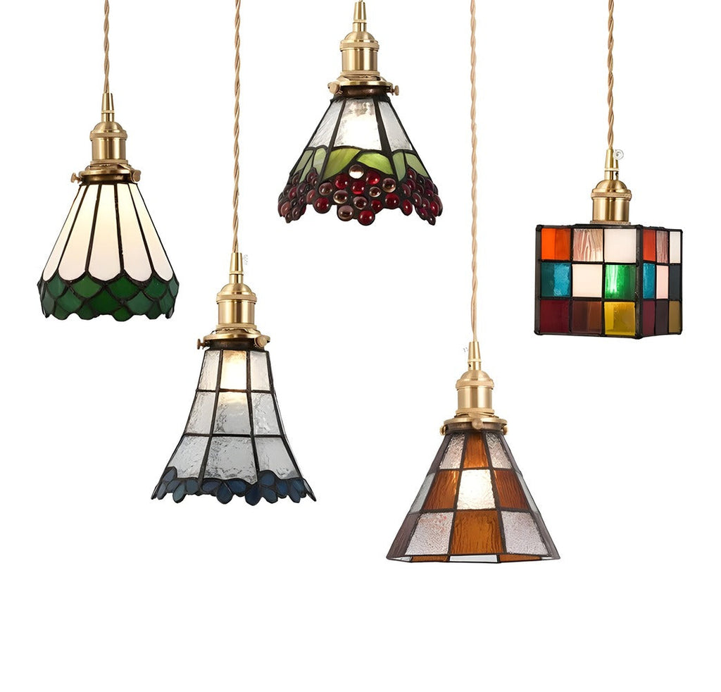 IllumaStyle – Lampada a sospensione retro giapponese in vetro di rame geometrico