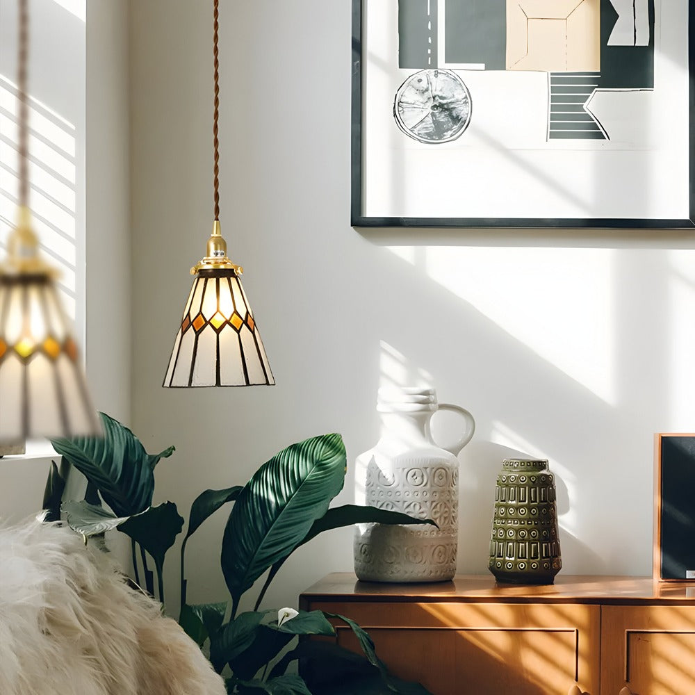 IllumaStyle – Lampada a sospensione retro giapponese in vetro di rame geometrico