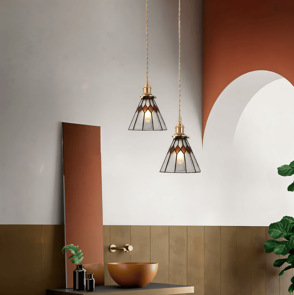 IllumaStyle – Lampada a sospensione retro giapponese in vetro di rame geometrico