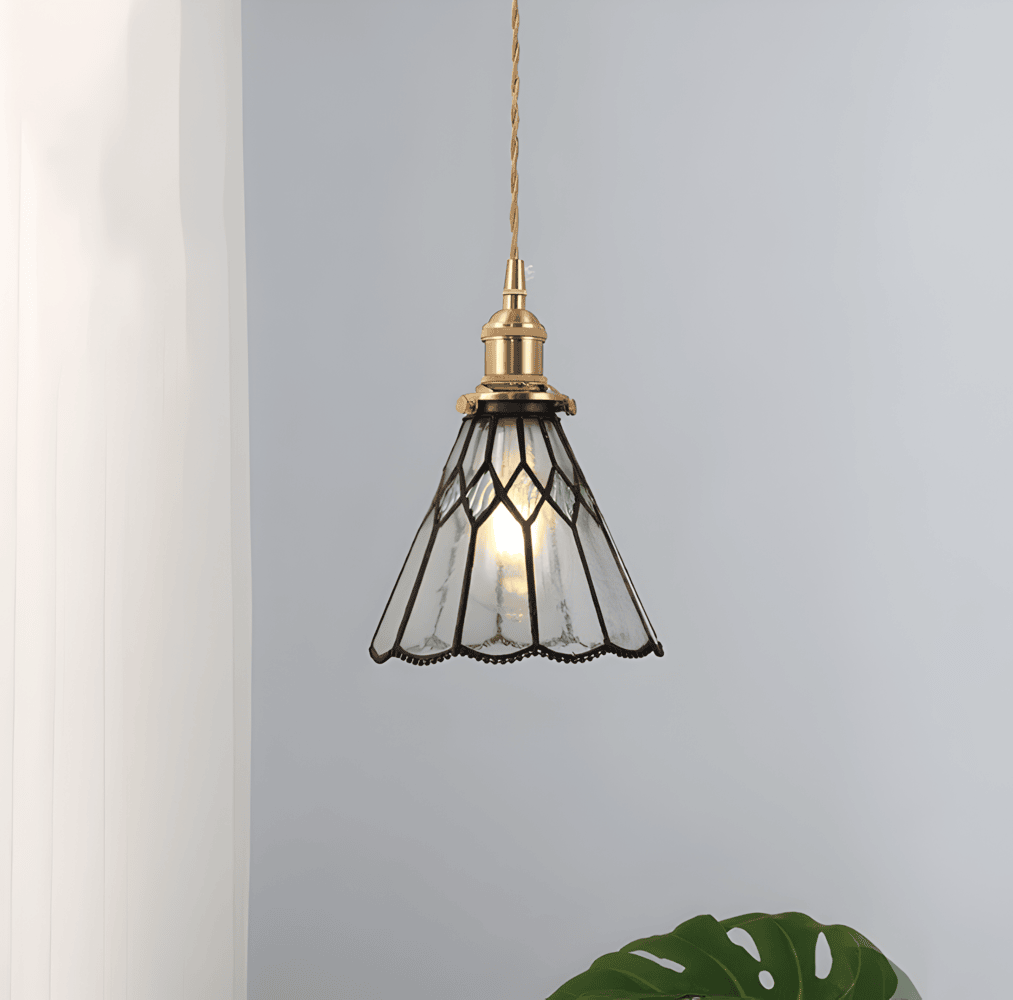IllumaStyle – Lampada a sospensione retro giapponese in vetro di rame geometrico